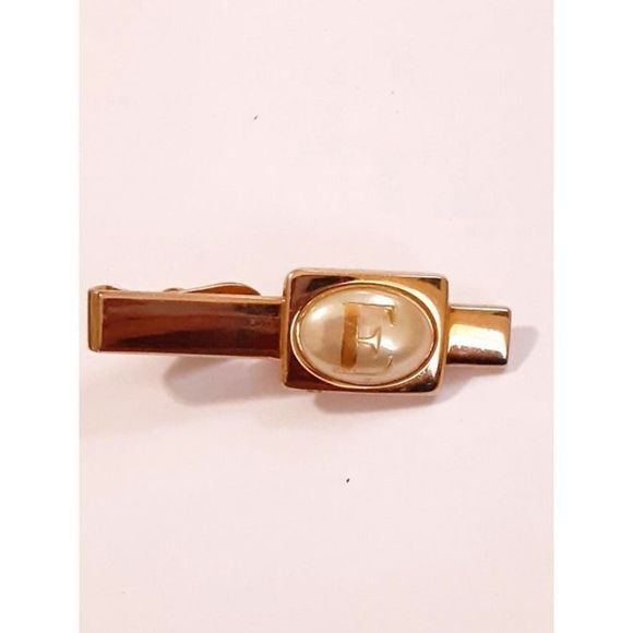 Swank Vintage Monogram E Tie Clip 2" Gold Tone Elegant - Picture 1 of 3